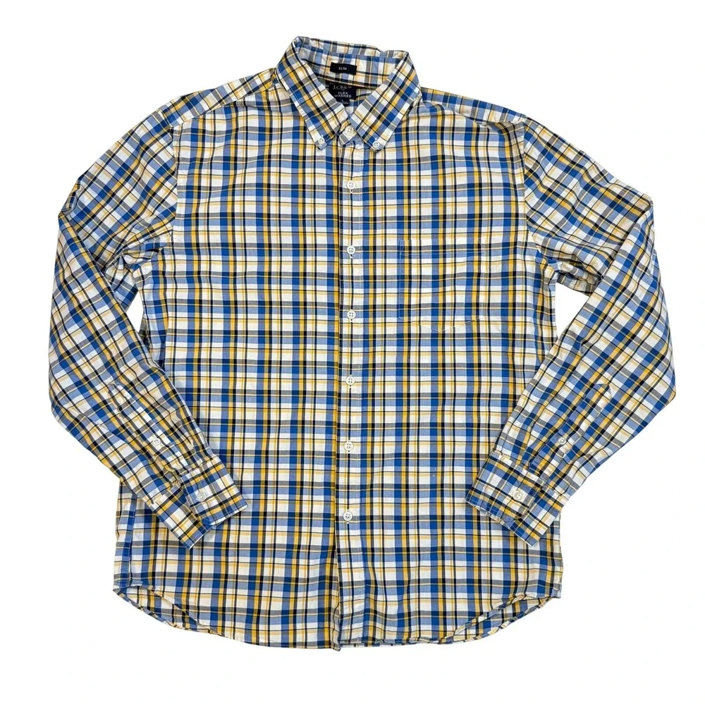 J Crew Mens‎ Slim Fit Plaid Button Down Shirt Long Sleeve Flex Washed Size L